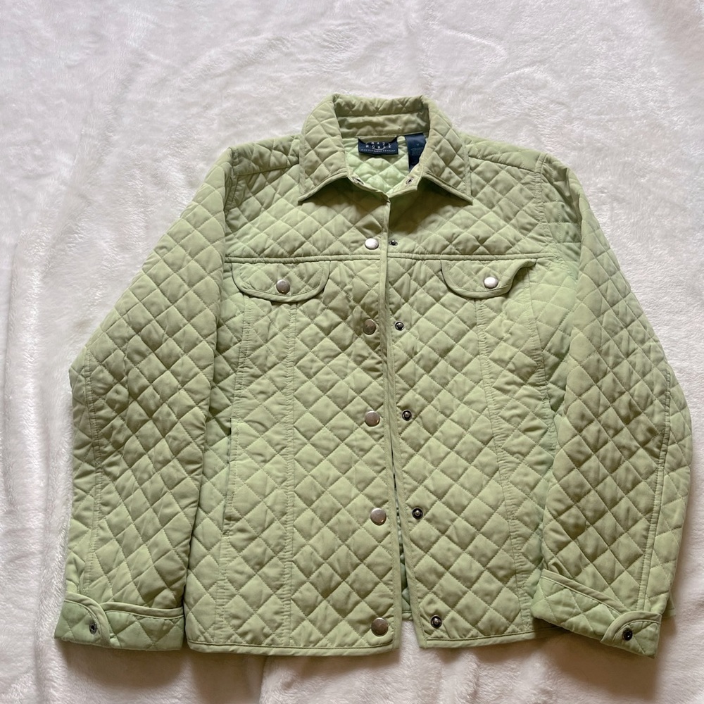 Crazy Horse quilted light green jacket collared snap closure pockets medium